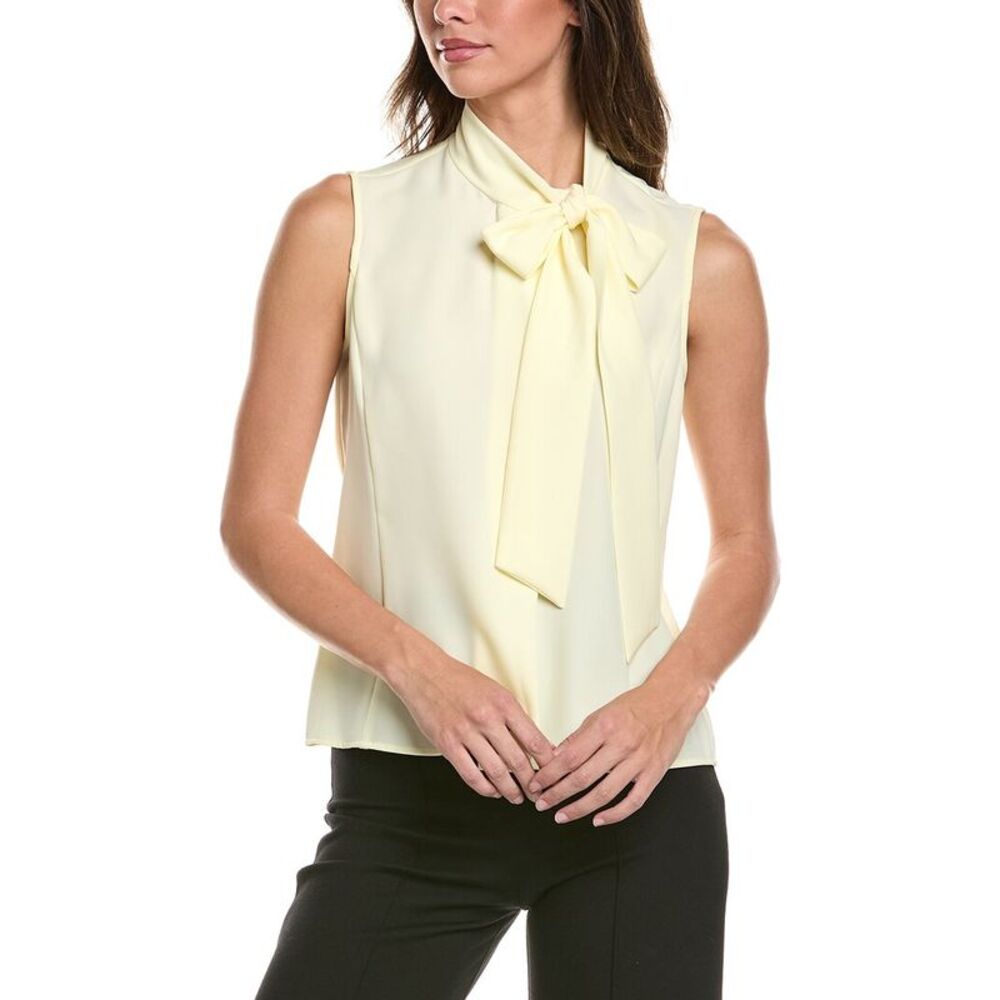 Brooks Brothers Womens Tie Neck Blouse, Yellow